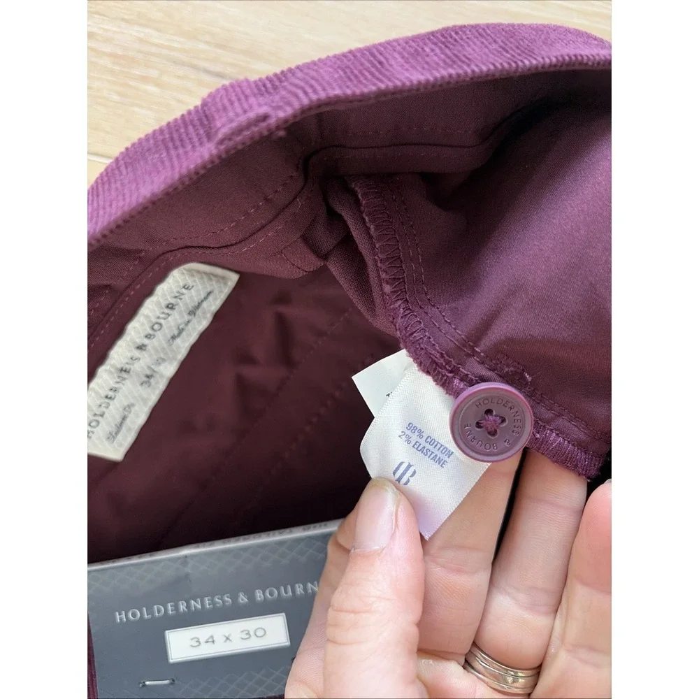 Holderness & Bourne Baxter‎ Burgundy Corduroy Tailored Chino Pants 34 X 30 NWT